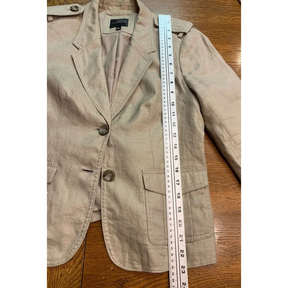 The Limited Linen Blazer Jacket Medium Career Office Khaki Epaulettes Peplum